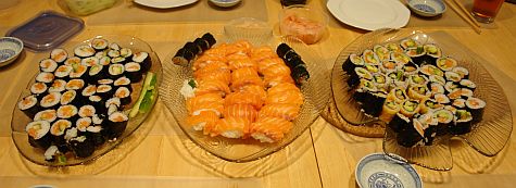 Three plates of sushi